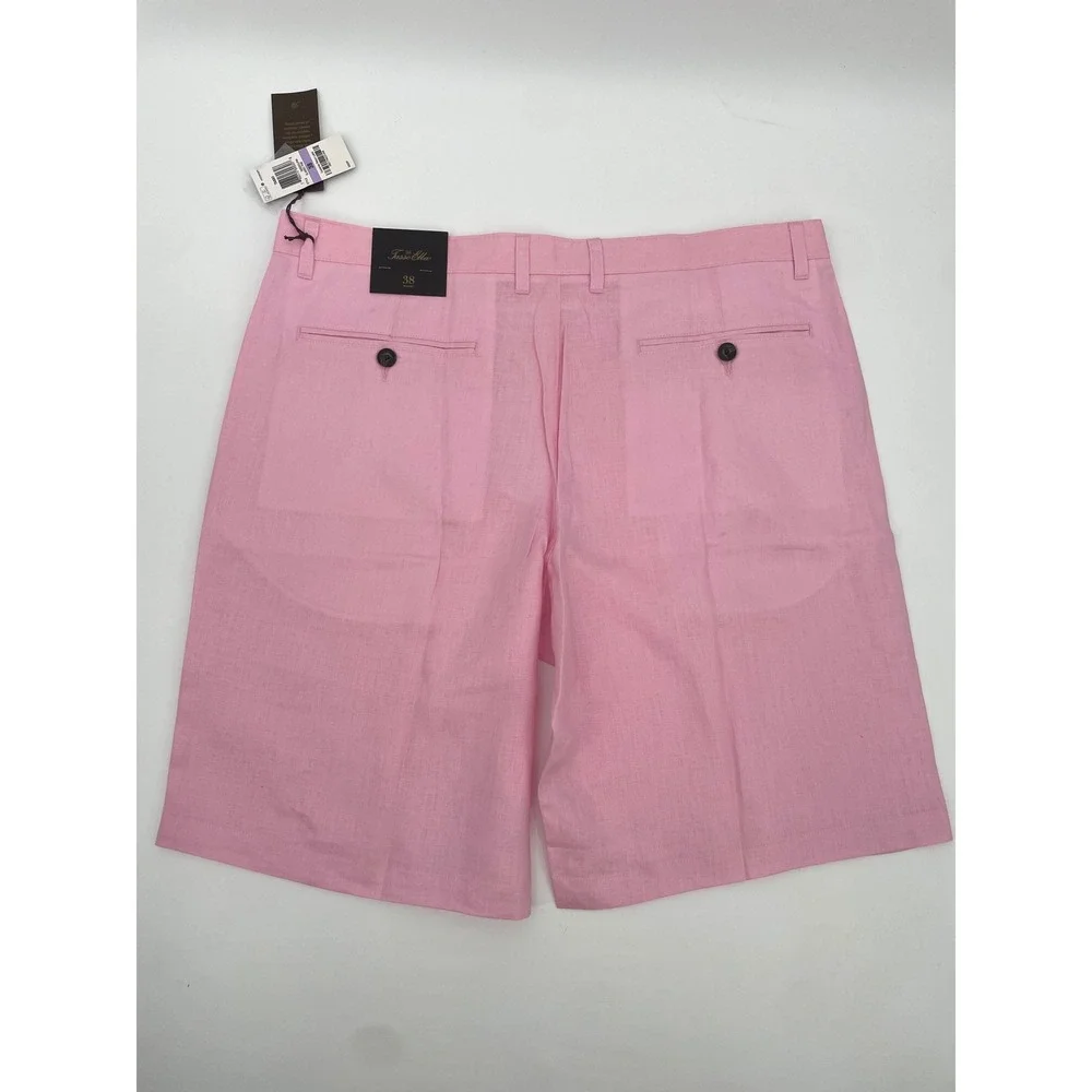 Tasso Elba Island Shorts Mens 38 Pink 100% Linen Classic Flat Front Coastal New